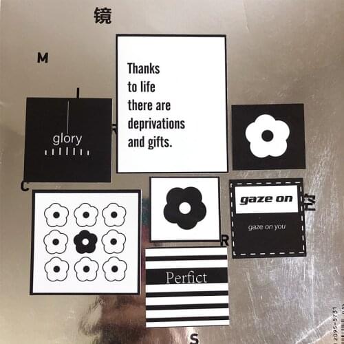 15Pcs Creative Black White Label Phrase Flower Stickers Diary Stationery Decorative Stickers Aesthetic DIY Scrapbook Travel