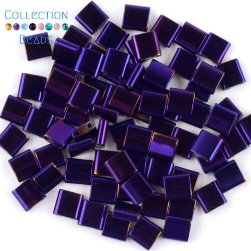 Natural Stone Purple Double Hole Hematite Square Spacer Loose Beads For DIY Jewelry Making Necklace Bracelet Accessories 15