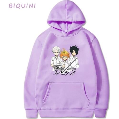 Promised Neverland Hoodies Sweat Capuche Harajuku Japanese Anime Hoodies Streetwear Emma Norman Ray Graphic Hooded Toppies