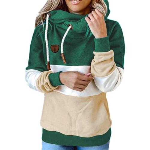 2020 Autumn And Winter New Ladies Sweatshirt Casual Patchwork Hooded With Pockets Sweatshirt Simple Moletom Feminino Wn