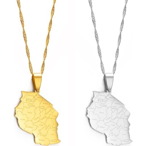 Anniyo TANZANIA Map & City Name Pendant Necklace Women Jewelry African Tanzanians Jewellery Chain Necklaces #174921