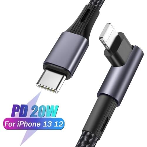 PD 20W Fast Charging Cable For iPhone 12 11 Pro Max USB C Elbow Data Cable 3A Quick Charge USB Type C Charger Charging Cord 1/2M