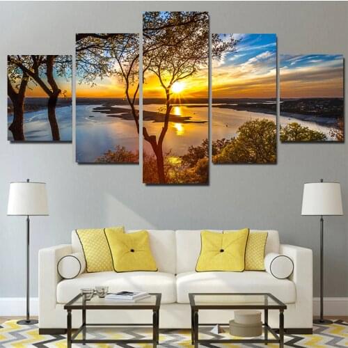 Posters Tableau Wall Art Home Decor Modern 5 Panel Beautiful Sunrise Natural Landscape HD Print Painting Modular Pictures Canvas