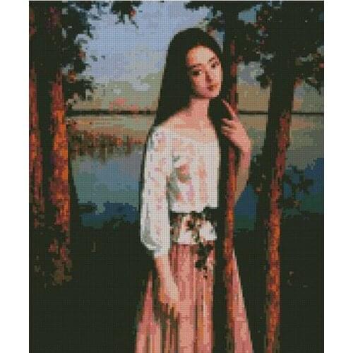 Needlework,Lady and Cat Cute Animals People 14CT Counted embroidery,DIY Cross stitch kits,Art Pattern Cross-Stitching decor