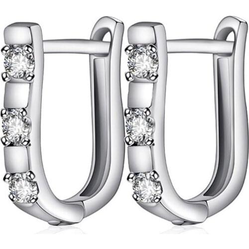 Exquisite Korean Style Geometric Stud Earrings White Gold Color Micro Paved Cubic Zircon Fashion Women Earrings