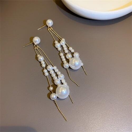 Elegant Long Tassel Drop Earrings for Lady Romantic Shiny Pearl Stud Earrings Party Jewelry Accessories Gift