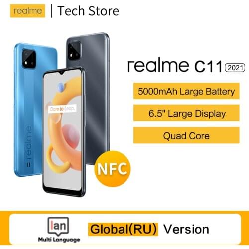 Original Global Russian Version realme C11 2021 2GB+32GB Smartphone 6.5" 5000mAh Long-Lasting Battery 10W Fast Charging NFC