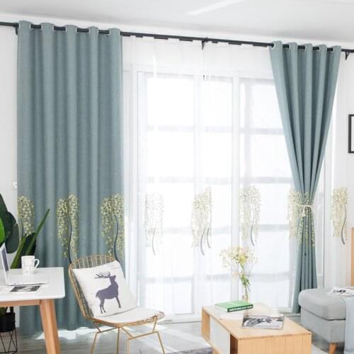 Modern Simple Pastoral Curtain Cotton Linen Embroidery Cashew Fortune Tree Printing Embroidered Curtain for Living Room Bedroom