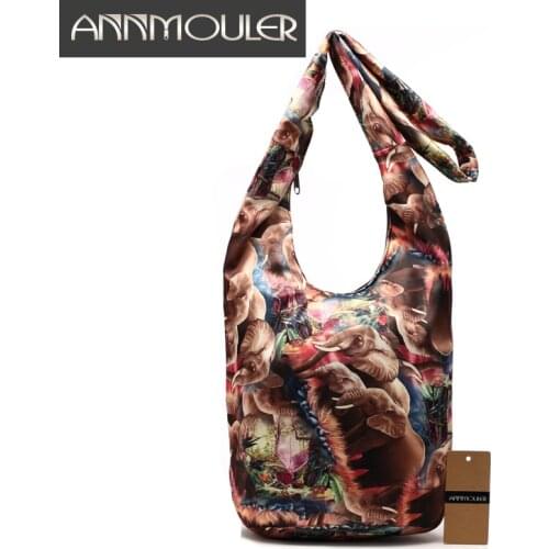 Annmouler Vintage Hobo Bag Cotton Fabric Women Shoulder Bag High Quality Elephant Print Chest Bag Tribal Bohemian Messenger Bag