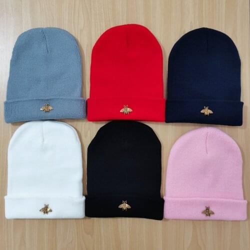 Bee Knitting Beanie Hat Wholesale Woolen Winter Autumn Warm Knitted Hats Cotton Unisex Men Women Couple Adult Casual Cap