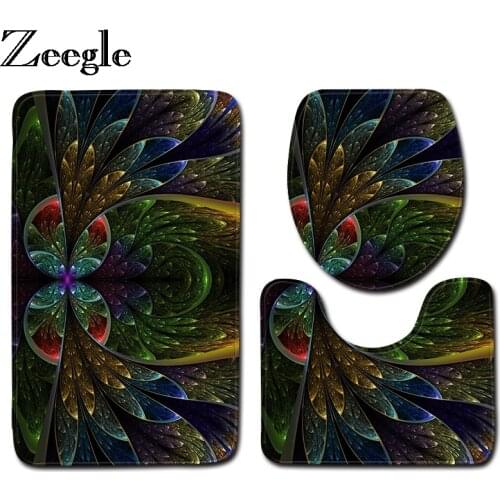 Zeegle 3pcs Bathroom Mat Set Anti-slip Bathroom Floor Mats Lid Toilet Cover Microfiber Bath Mat Bathroom Rug and Toilet Mat Sets