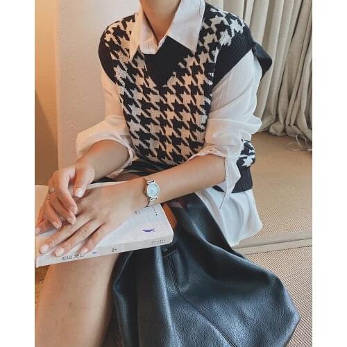 Women Plaid Striped Knitted Warm Vest Sweater Oem Tops Vintage Clothes Autumn Blouse Cardigan Sleeveless Jacket Pullover Za Y2K