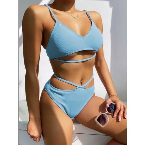 Womens Sexy Hang Belt Fabric Ladies Split Swimming
