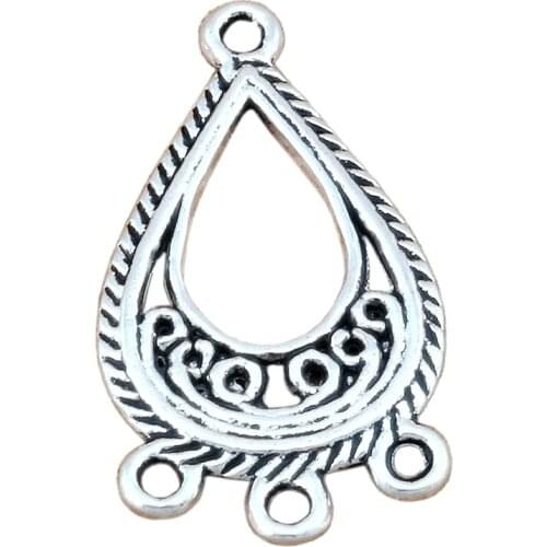 100pcs/ lots Antique Silver Open Filigree Flower Teardrop 3-Strand Spacer End Connector Fit Tassel Earrings 15x27mm Jewelry DIY