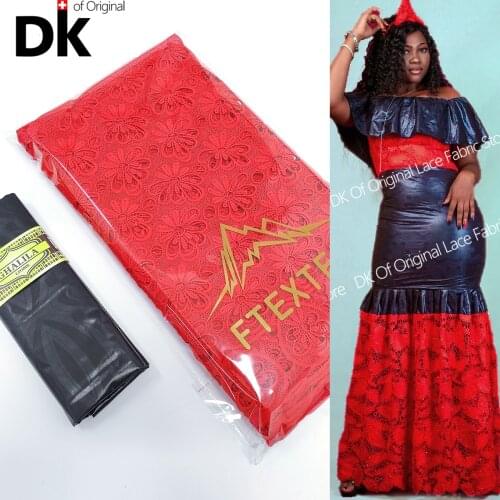 2.5+2.5 Yards 2020 Latest African Lace High Quality Bazin Riche Tissu Dentelle With 100% Cotton Swiss Voile Lace For Dress Sew