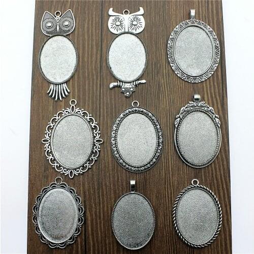 2pcs Fit 30x40mm Oval Glass Cabochon Base Setting Pendant Tray For Jewelry DIY Making Antique Silver Color FM4015