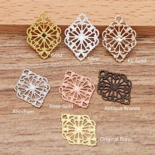 20pcs/lot 15x20mm Silver Plated Copper Hollow Out Flowers Filigree Wraps Connectors Charm Findings For Jewelry Making Components