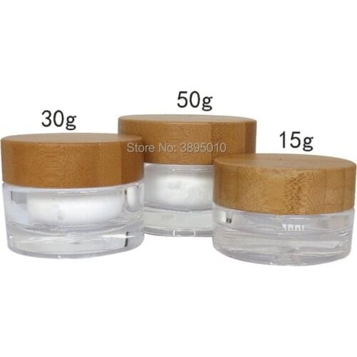 30g 50g Bamboo Wood Lid Acrylic Jar, Cosmetic Cream Packaging Bottle, Bamboo Cover Acrylic Bottle, Bamboo Cap Jar F741