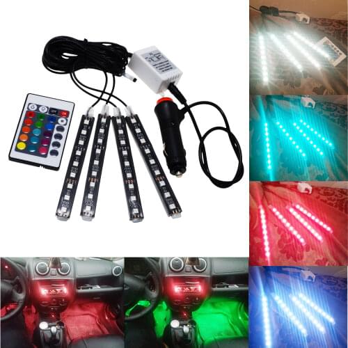 4X Car RGB Led Brake Strip Light 5050 SMD Auto Remote Control Decorative Flexible Atmosphere Lamp Additional Interior Decoration
