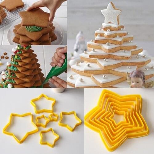 6Pcs/Set 3D Cake Decor Tools Baking Mold Christmas Tree Cookie Cutter Stars Heart Shape Flower Fondant Cake Biscuit Cutter Mould