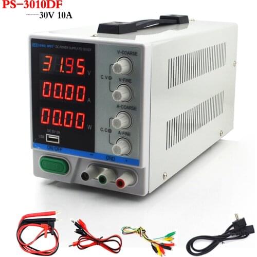New 4 Digit Display 30V 10A Laboratory DC Power Supply Adjustable USB Charging Repair Switching Regulated Power Supply PS-3010DF