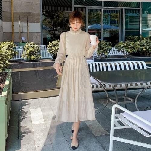 Black Creamy-white Women Long Sleeve Dress Autumn Spring Runway 2020 Korean Elegant Dress Long Vintage Casual Party Dresses New