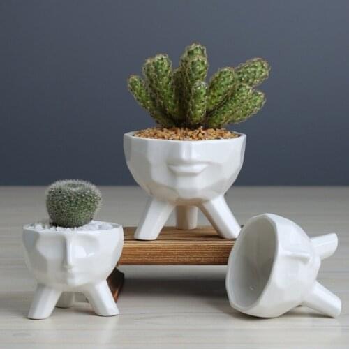 Flower Pots Half-face Ceramic Flower Pots Planters Desktop Basin Home Modern Design Gifts White Ceramic Pots #22