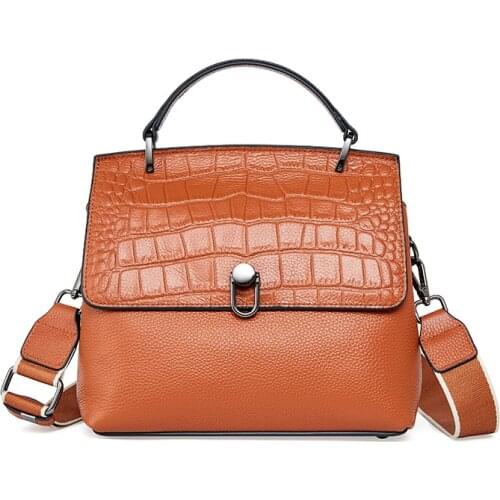 Ladies Fashion Designer Cow Genuine Leather Top Handle Shoulder Handbags For Women Vintage Crocodile Crossbody Bags 2 Straps