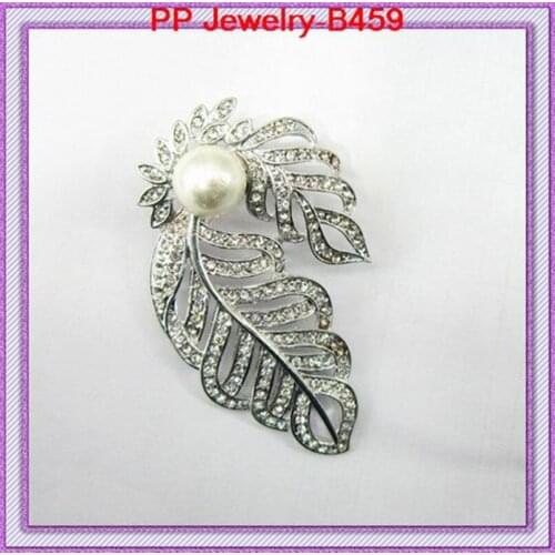 DHL,FEDEX Free shipping(60PCS/LOT) Rhodium plated crystal and pearl brooch girls' wedding brooch