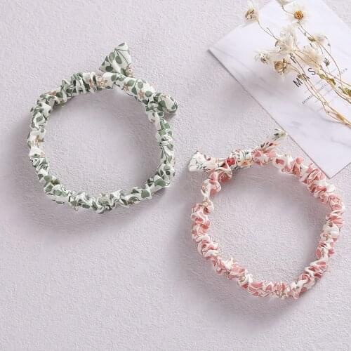 Girls Scrunchie Hair Bows Floral Nylon Elastic Hairband Rabbit Ears Mini Bowknot Headband For Children Baby Hair Accessories