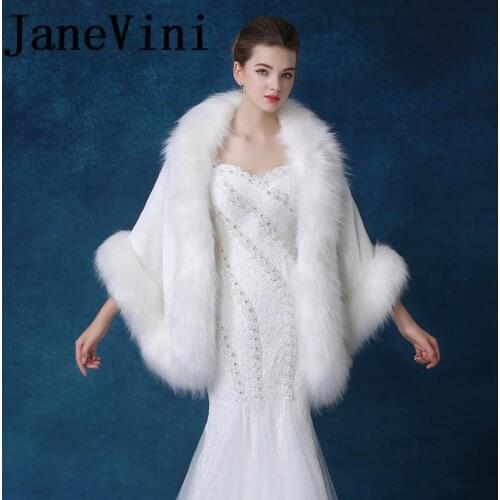 JaneVini Elegant Faux Fur Wraps For Wedding Bride Evening Stoles Fur Bolero Princess Jacket Bolero Bridal Winter Coat Shawl Warm
