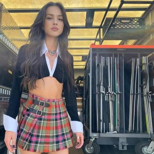 Indie Long Sleeve T-shirt Button Unicolor Patchwork Navel Streetwear Punk Cool Style Tee Shirts Women Slim Autumn Top