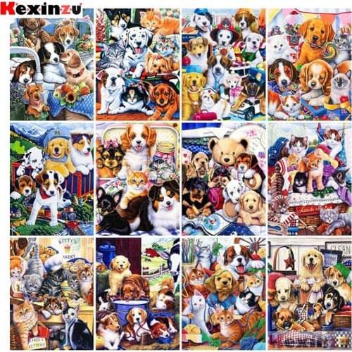 KEXINZU Full Square Diamond Painting Dog Rhinestone Art 5D DIY Diamond Embroidery Cat Animal Diamond Mosaic Cartoon Home Decor