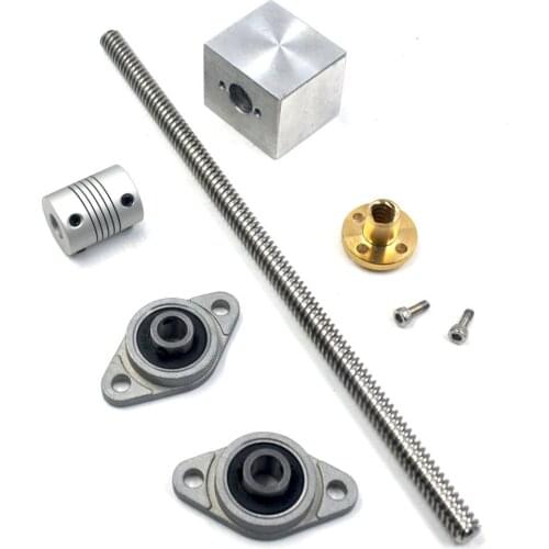 T8 Lead Screw Kit for 3D Printer Set 400mm Length 8mm Dia Vertical 8mm Lead Screw Rod & Pillow Block Mounted Bearing