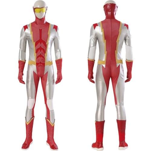 Custom Made 2021 Newest Superhero Kid Flash Cosplay Impulse Costume Halloween Jumpsuit Bart Allen Outfit with Boots
