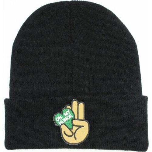 LDSLYJR gesture embroidery Thicken knitted hat winter warm hat Skullies cap beanie hat for men and women 351