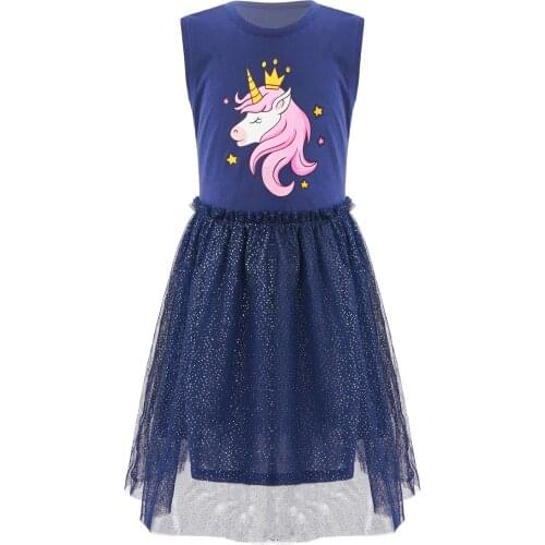 Summer Girls Dress Teen Princess Costume Elegant Kids Dress For Girl Blue Lovely Cartoon Veil Party Dresses Children Clothing