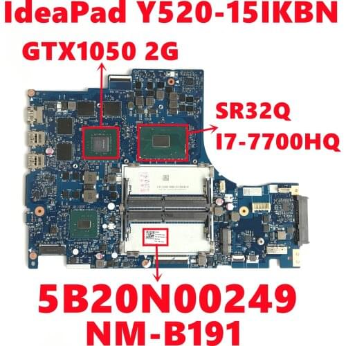 FRU;5B20N00249 For Lenovo IdeaPad Y520-15IKBN Laptop Motherboard DY512 NM-B191 Mainboard With I5-7300HQ N17P-G0-A1 Fully Tested
