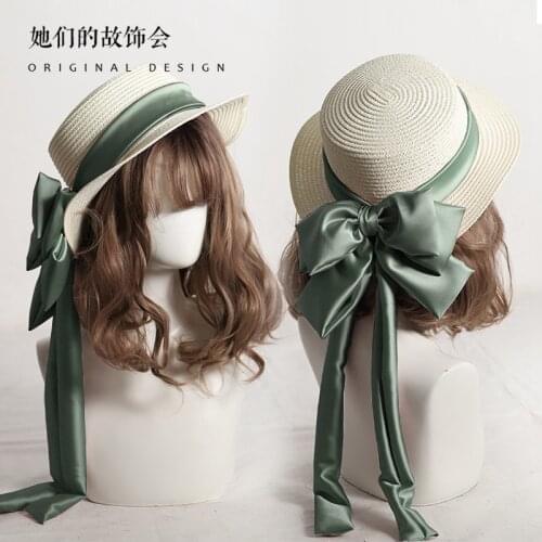 Cute Straw Sun Hat Handmade Ribbon Bowkbot Leisure Holiday Cap