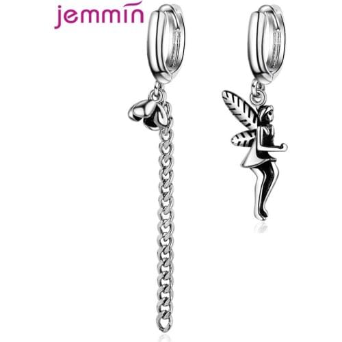 Exquisite Dangle Earrings 925 Sterring Silver Angel Asymmetric Drop Earring Long Chain Earrings Retro Jewelry