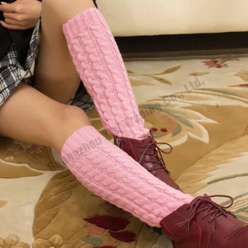 High quality fashion lady knee high socks knit crochet winter warmer good sale new girls leg warmers for women knitted wool