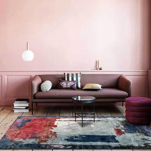 Fashion Modern Abstract Water Color Block Stitching Gray Blue Red Living Room Bedroom Bedside Carpet