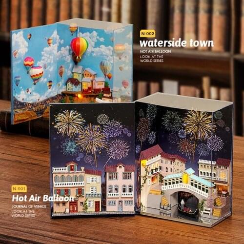 Montessori Diy House And Cottage "hot Air Balloon" Bookstand Series Mini Book House World Handmade Childrens Educational Toys