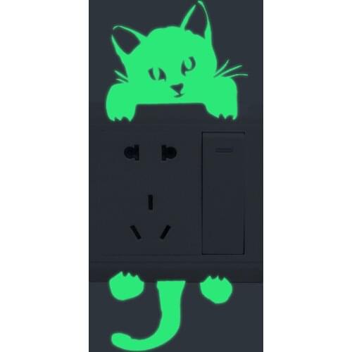 Cartoon Animal Cat Dog Luminous Switch Sticker Bedroom toilet wall sticker Glow in the night Self-adhesive paper mural