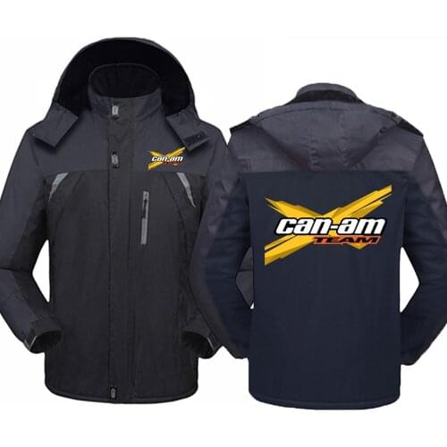 CAN-AM BRP Logo Zipper Pocket Waterproof Tactical Jackets Mens Fleece Lining Outdoor Jacket Stand Up Coat Hoodie Windbreaker