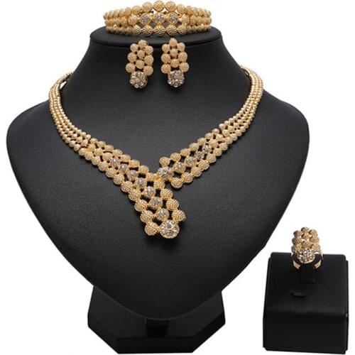Longqu 2020 Dubai gold new design Jewelry Sets Nigerian women wedding jewelry set Wholesale statement women Costume jewelry set
