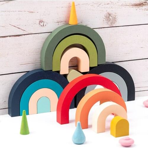 New Nordic Style Rainbow Wooden Baby Toys Montessori Creative Rainbow Building Blocks Wood Jenga Game Early Educational Toys