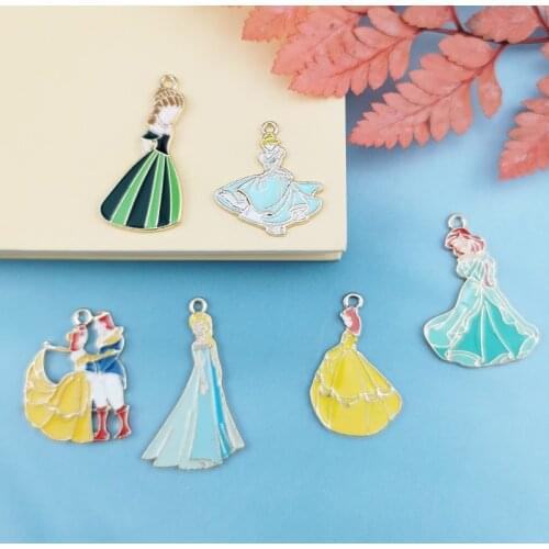 10pcs Enamel Princess Girl Prince Charms For Jewelry Making Ornament Metal Cute Maid Earring Pendant Necklace Bracelet Finding