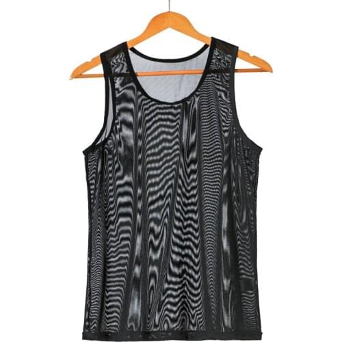 Sexy Mens Sheer Mesh Undershirt Underwear Sleeveless Transparent Fishnet Gym Muscle Bodybuilding Tank Top Fitness Clubwear Vest