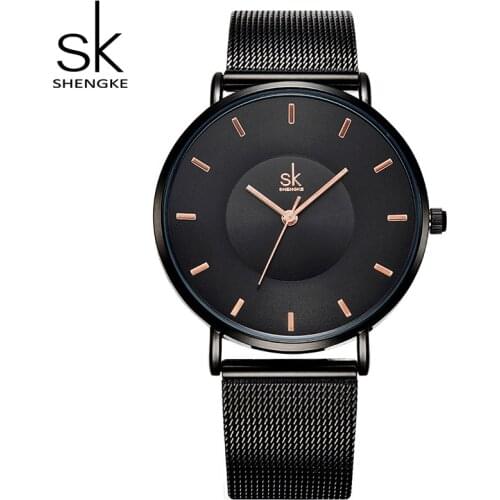 Shengke Black Fashion Watches Women Top Brand Luxury Quartz Ladies Wrist Watch Reloj Mujer 2019 SK Best Gift Watches For Women